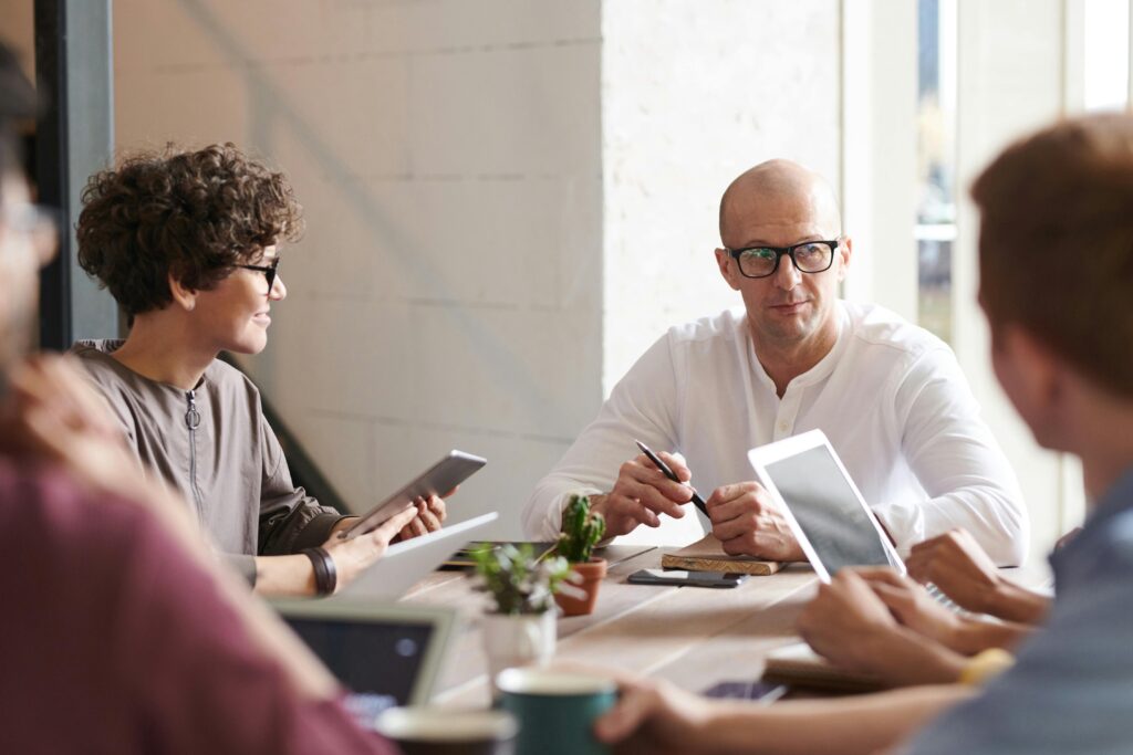 A team discussion after a meeting